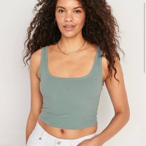 Sage Green Rib-knit Cropped Tank